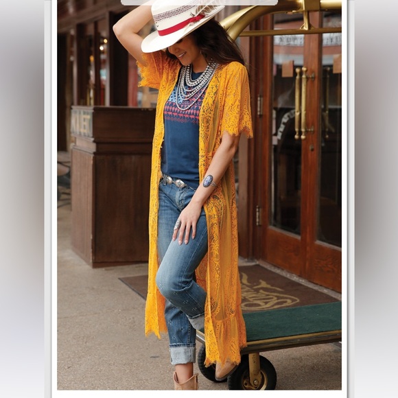 🌼SALE🌼 Cruel Denim Lace Kimono Duster - Picture 3 of 12